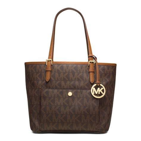 michael kors jet set logo medium travel tote brown|michael kors travel tote large.